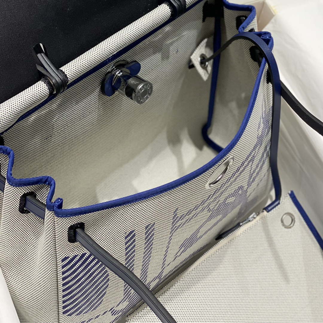 Hermes H084076CKAD Herbag Zip 31 Bag in Blue Hunter Leather and Canvas H60063