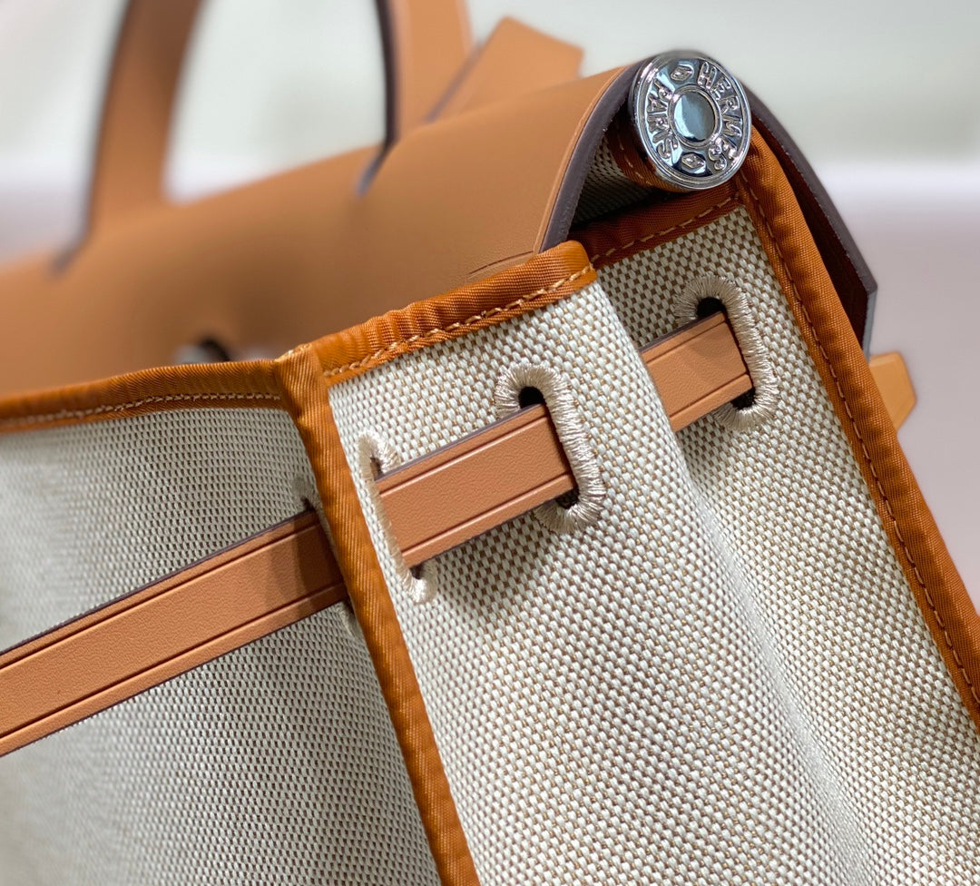 Hermes H084076CKAD Herbag Zip 31 Bag in Brown Hunter Leather and Canvas H60049 - Default Title - View 4