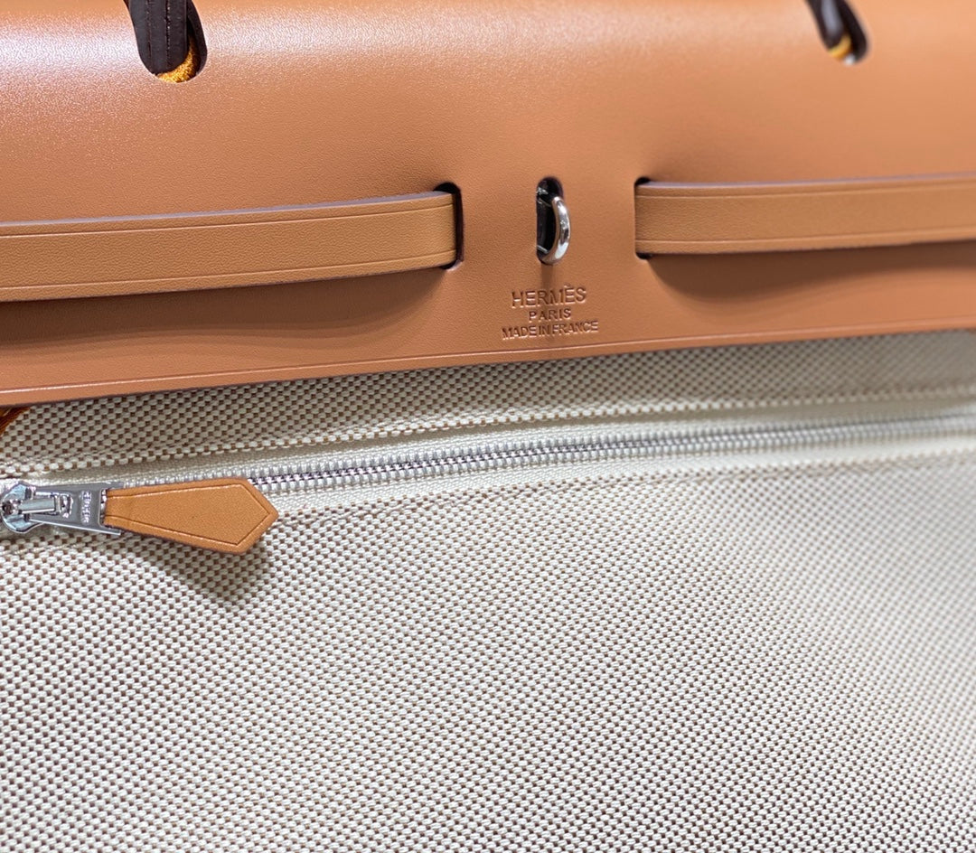 Hermes H084076CKAD Herbag Zip 31 Bag in Brown Hunter Leather and Canvas H60049 - Default Title - View 6