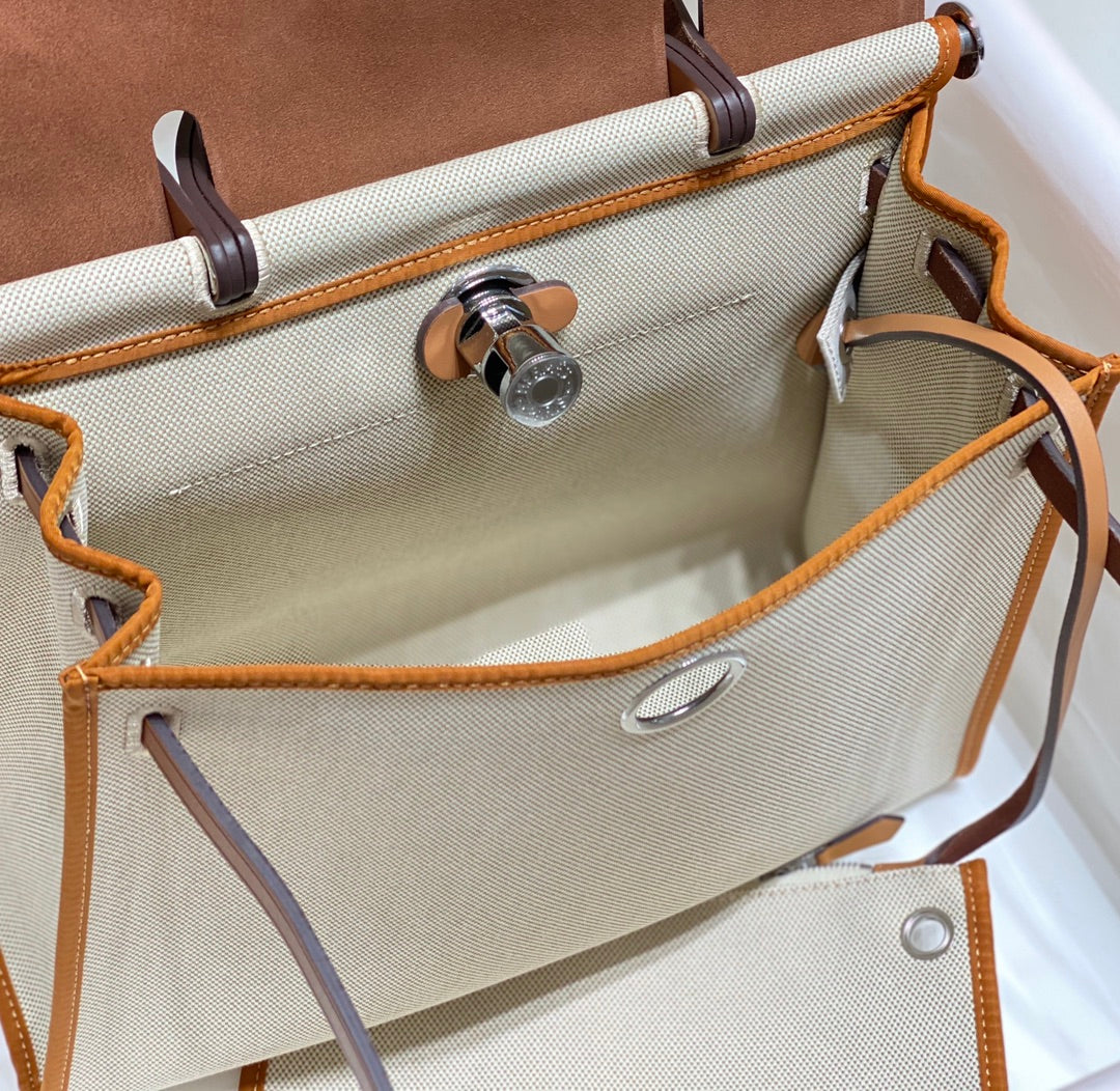 Hermes H084076CKAD Herbag Zip 31 Bag in Brown Hunter Leather and Canvas H60049 - Default Title - View 9