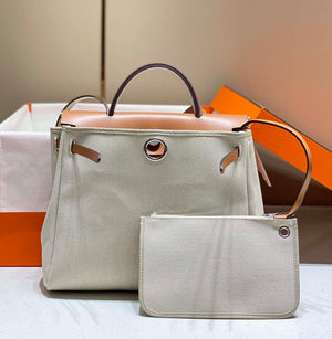 Hermes H084076CKAD Herbag Zip 31 Bag in Brown Hunter Leather and Canvas H60050 - Default Title - View 3
