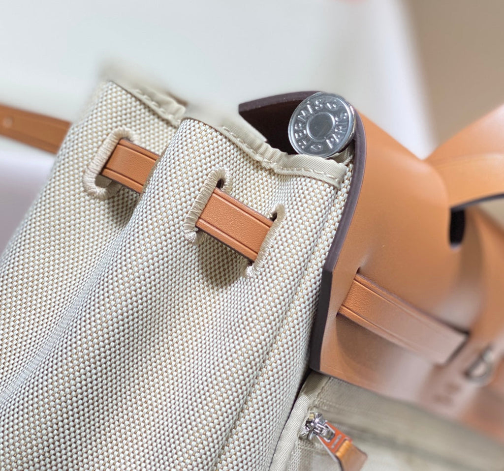 Hermes H084076CKAD Herbag Zip 31 Bag in Brown Hunter Leather and Canvas H60050