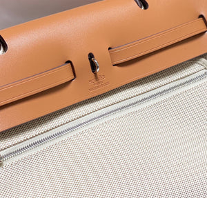 Hermes H084076CKAD Herbag Zip 31 Bag in Brown Hunter Leather and Canvas H60050 - Default Title - View 7