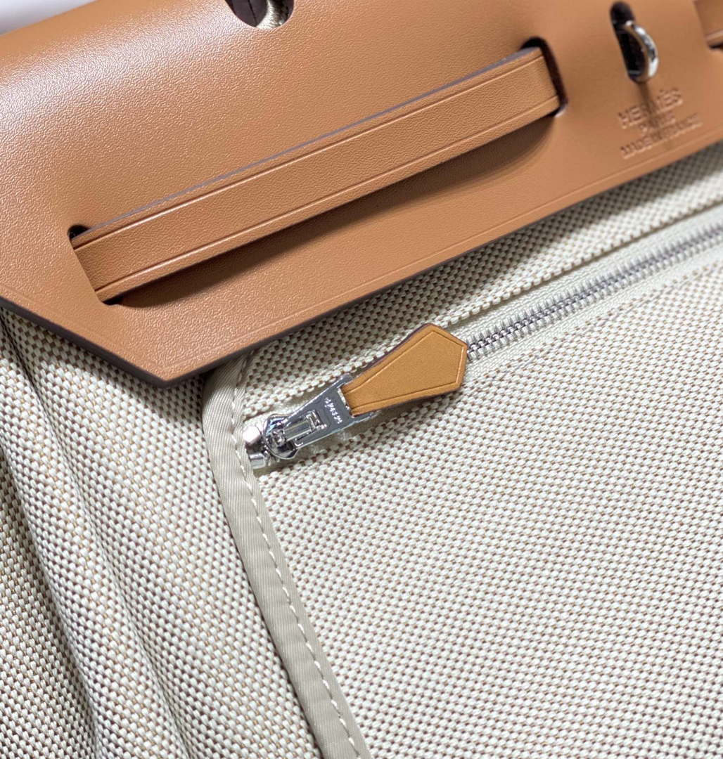 Hermes H084076CKAD Herbag Zip 31 Bag in Brown Hunter Leather and Canvas H60050