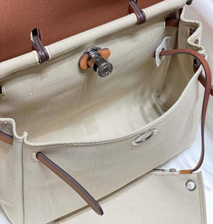 Hermes H084076CKAD Herbag Zip 31 Bag in Brown Hunter Leather and Canvas H60050 - Default Title - View 9