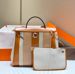 Hermes H084076CKAD Herbag Zip 31 Bag in Brown Hunter Leather and Canvas H60051 - Default Title - View 3