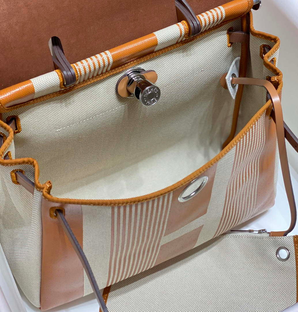 Hermes H084076CKAD Herbag Zip 31 Bag in Brown Hunter Leather and Canvas H60051