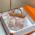 Hermes H084076CKAD Herbag Zip 31 Bag in Brown Hunter Leather and Canvas H60052 - Default Title - View 1