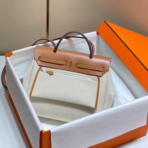 Hermes H084076CKAD Herbag Zip 31 Bag in Brown Hunter Leather and Canvas H60052 - Default Title - View 2
