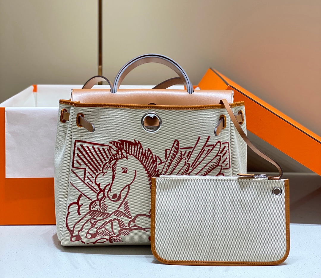 Hermes H084076CKAD Herbag Zip 31 Bag in Brown Hunter Leather and Canvas H60052 - Default Title - View 3