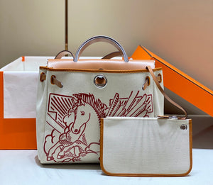 Hermes H084076CKAD Herbag Zip 31 Bag in Brown Hunter Leather and Canvas H60052 - Default Title - View 3