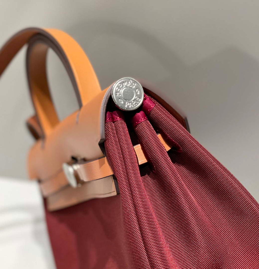 Hermes H084076CKAD Herbag Zip 31 Bag in Brown Hunter Leather and Canvas H60054