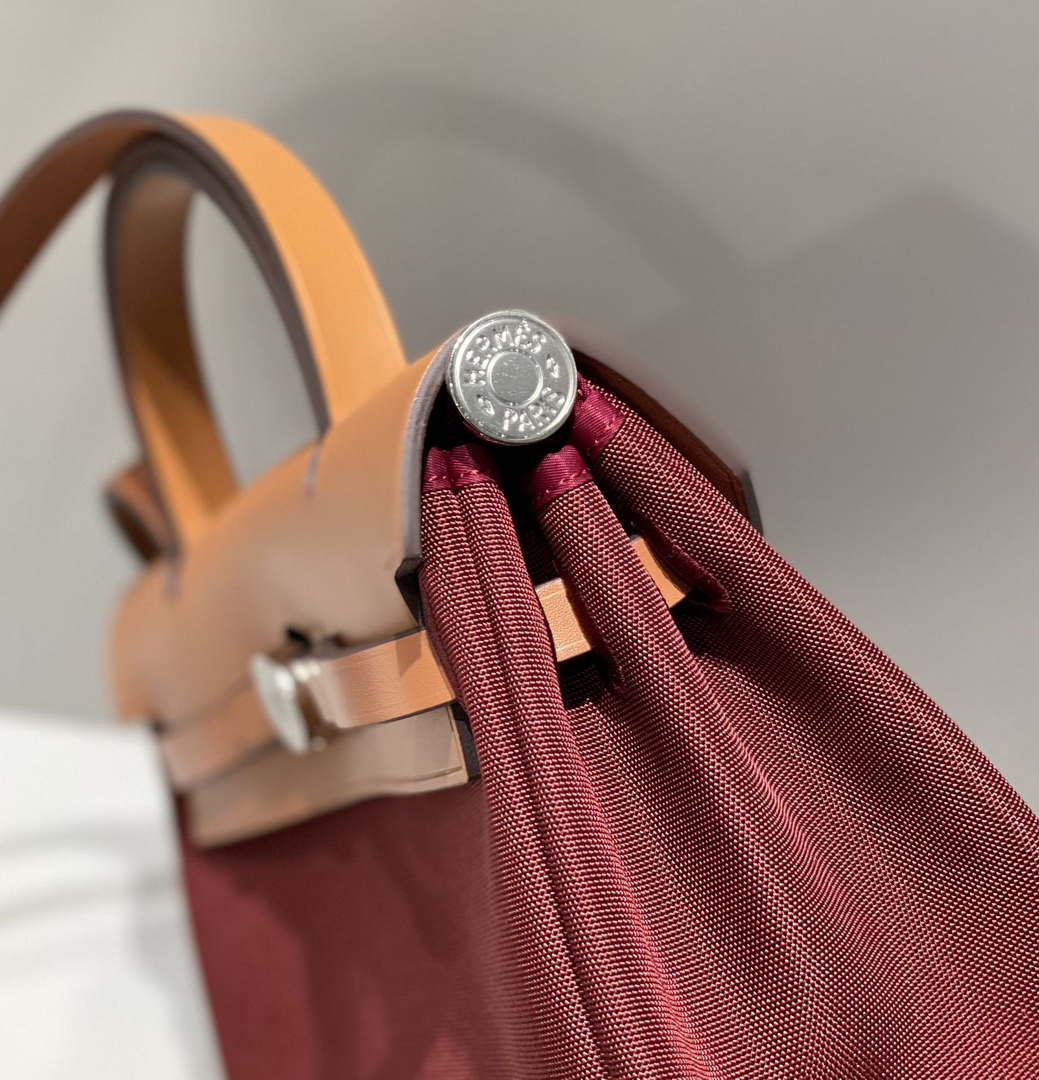 Hermes H084076CKAD Herbag Zip 31 Bag in Brown Hunter Leather and Canvas H60054