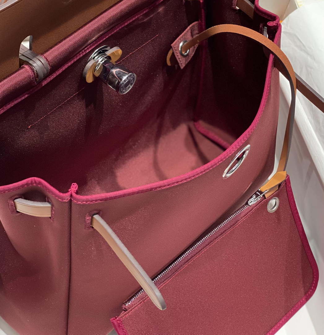 Hermes H084076CKAD Herbag Zip 31 Bag in Brown Hunter Leather and Canvas H60054 - Default Title - View 9