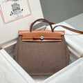 Hermes H084076CKAD Herbag Zip 31 Bag in Brown Hunter Leather and Canvas H60055 - Default Title - View 1