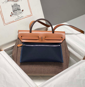 Hermes H084076CKAD Herbag Zip 31 Bag in Brown Hunter Leather and Canvas H60055 - Default Title - View 2