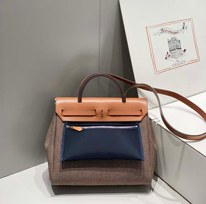 Hermes H084076CKAD Herbag Zip 31 Bag in Brown Hunter Leather and Canvas H60055 - Default Title - View 4