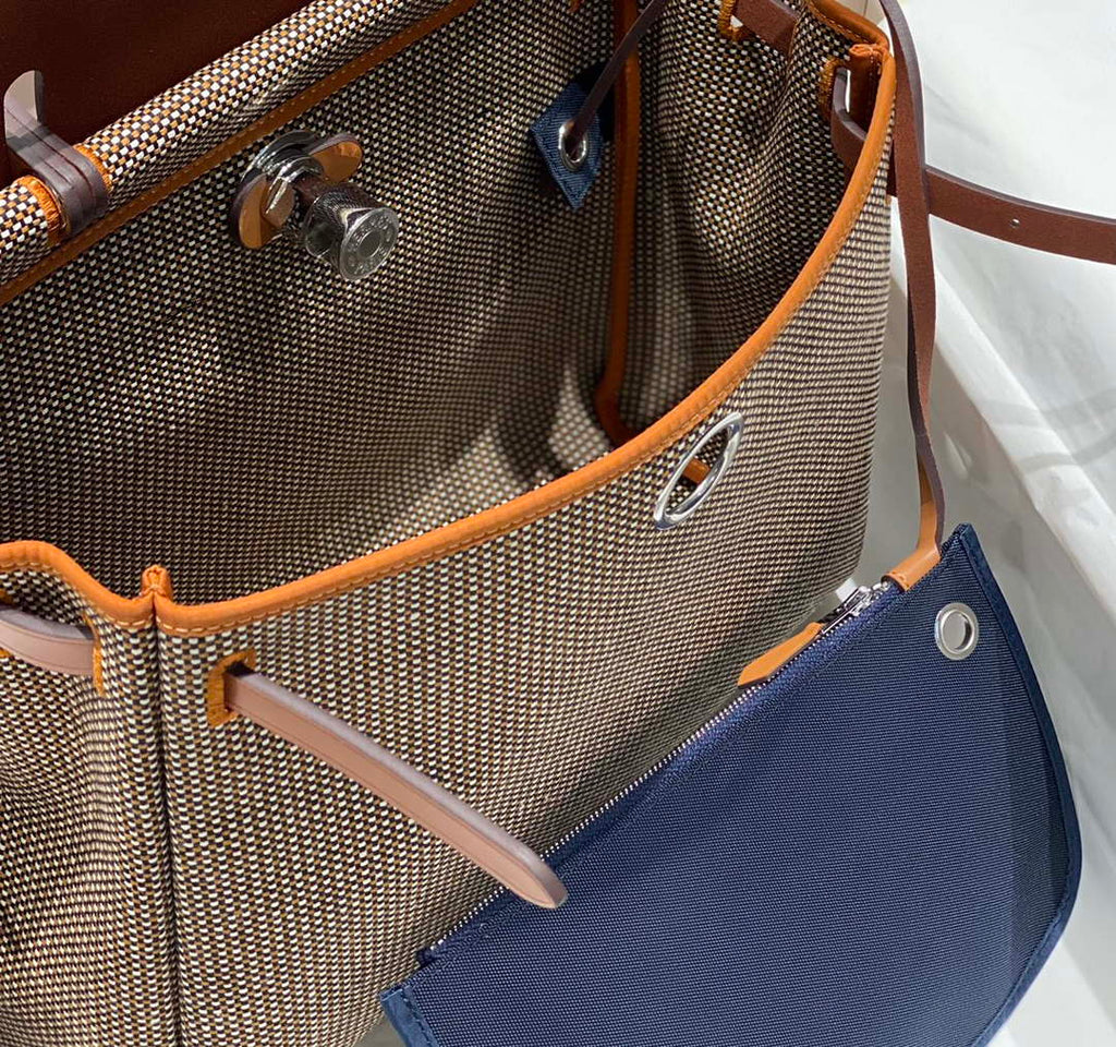 Hermes H084076CKAD Herbag Zip 31 Bag in Brown Hunter Leather and Canvas H60055
