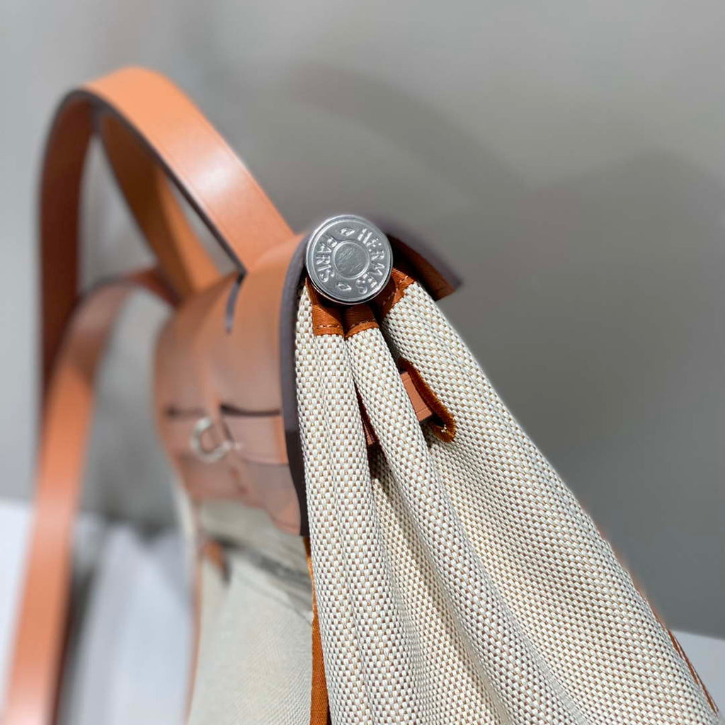 Hermes H084076CKAD Herbag Zip 31 Bag in Brown Hunter Leather and Canvas H60060