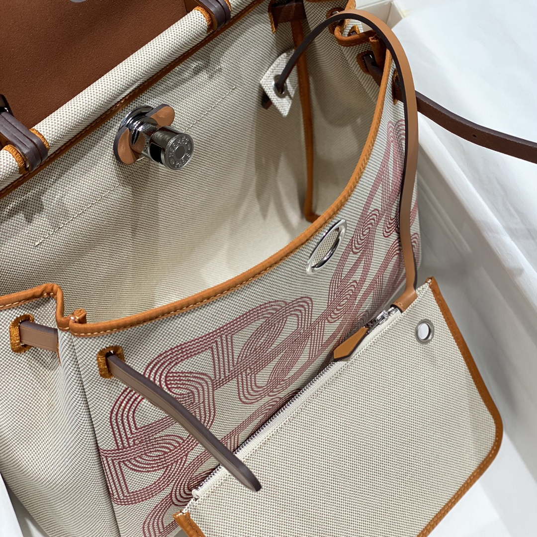 Hermes H084076CKAD Herbag Zip 31 Bag in Brown Hunter Leather and Canvas H60060 - Default Title - View 9