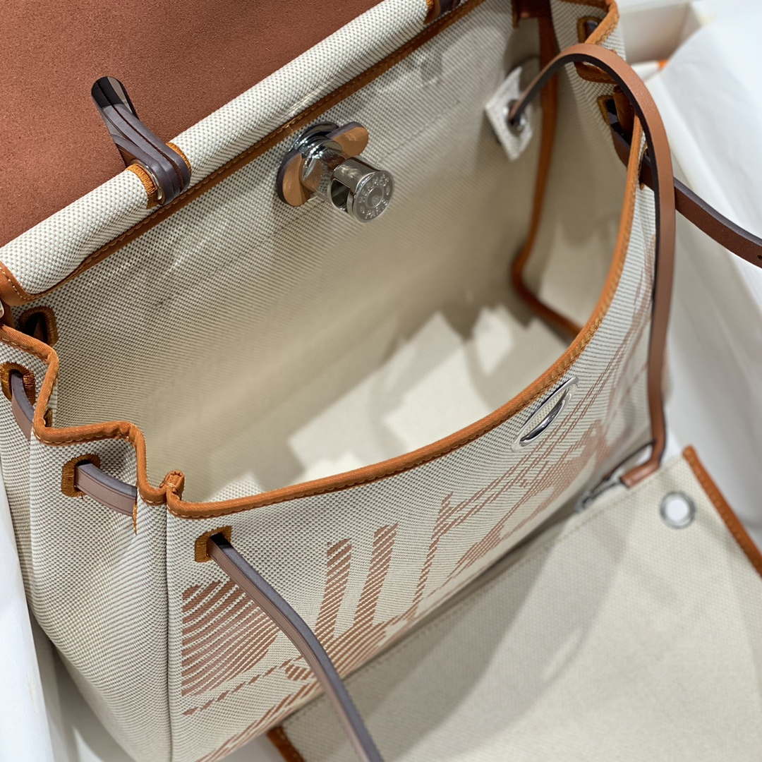 Hermes H084076CKAD Herbag Zip 31 Bag in Brown Hunter Leather and Canvas H60061 - Default Title - View 9