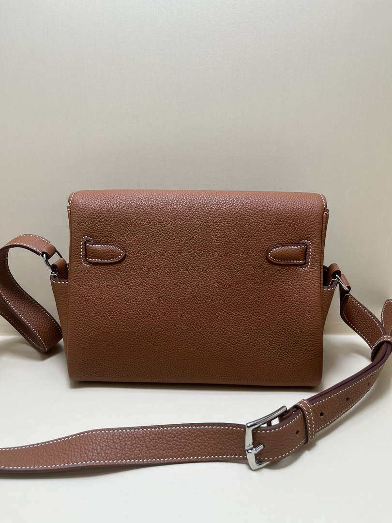 Hermes H084109CK25 Kelly Messager Shoulder Togo 25 bags Brown Silver