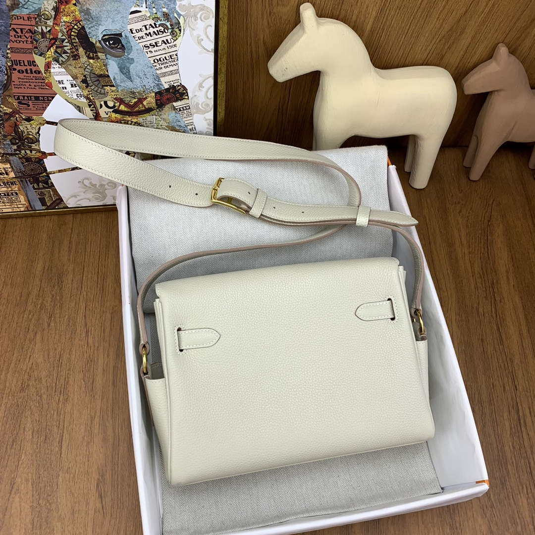 Hermes H084109CK25 Kelly Messager Shoulder Togo 25 bags White Gold