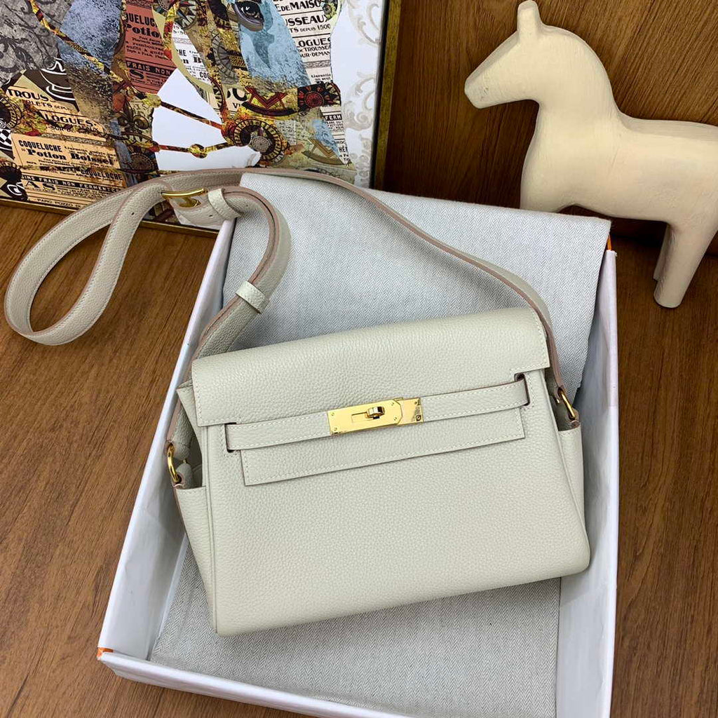 Hermes H084109CK25 Kelly Messager Shoulder Togo 25 bags White Gold