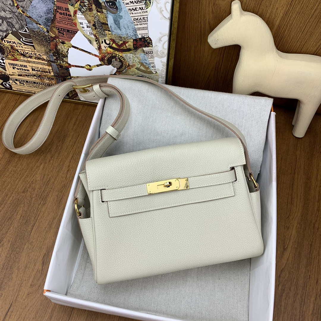 Hermes H084109CK25 Kelly Messager Shoulder Togo 25 bags White Gold