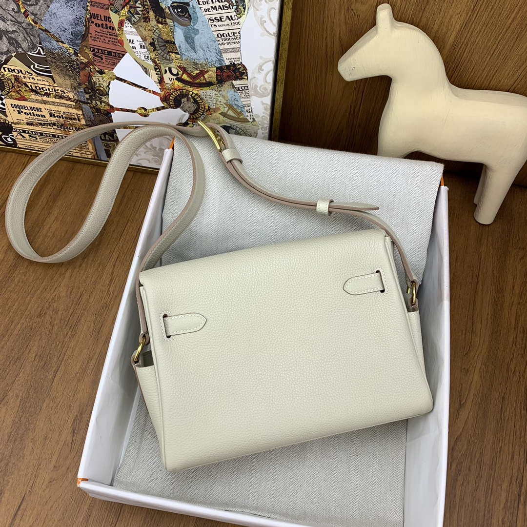 Hermes H084109CK25 Kelly Messager Shoulder Togo 25 bags White Gold