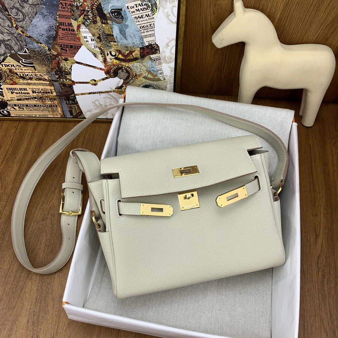 Hermes H084109CK25 Kelly Messager Shoulder Togo 25 bags White Gold