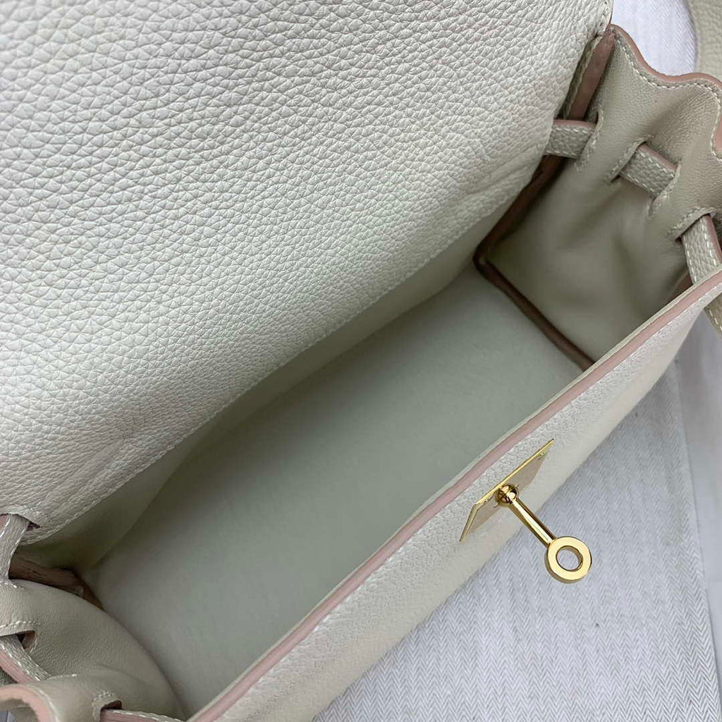 Hermes H084109CK25 Kelly Messager Shoulder Togo 25 bags White Gold