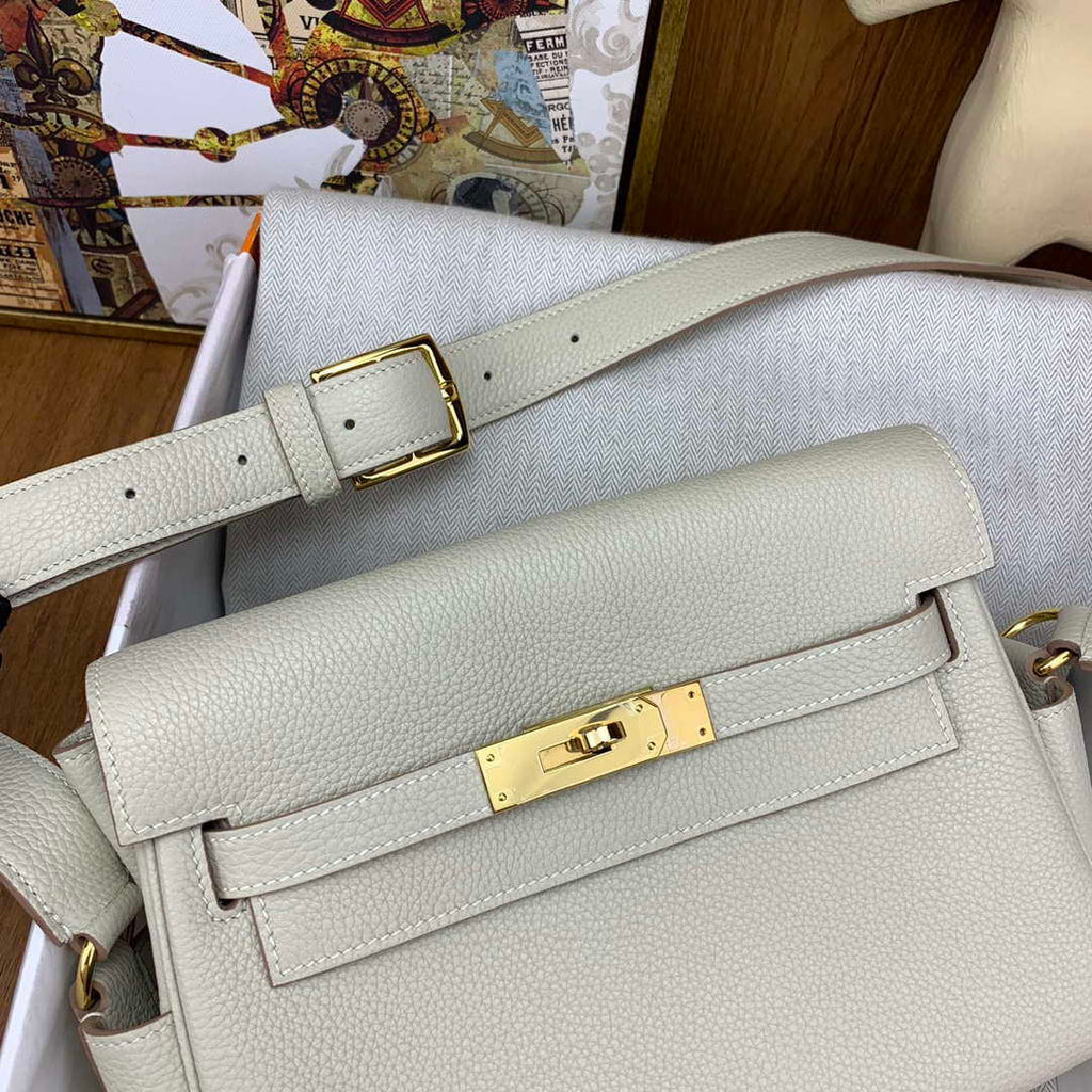 Hermes H084109CK25 Kelly Messager Shoulder Togo 25 bags White Gold