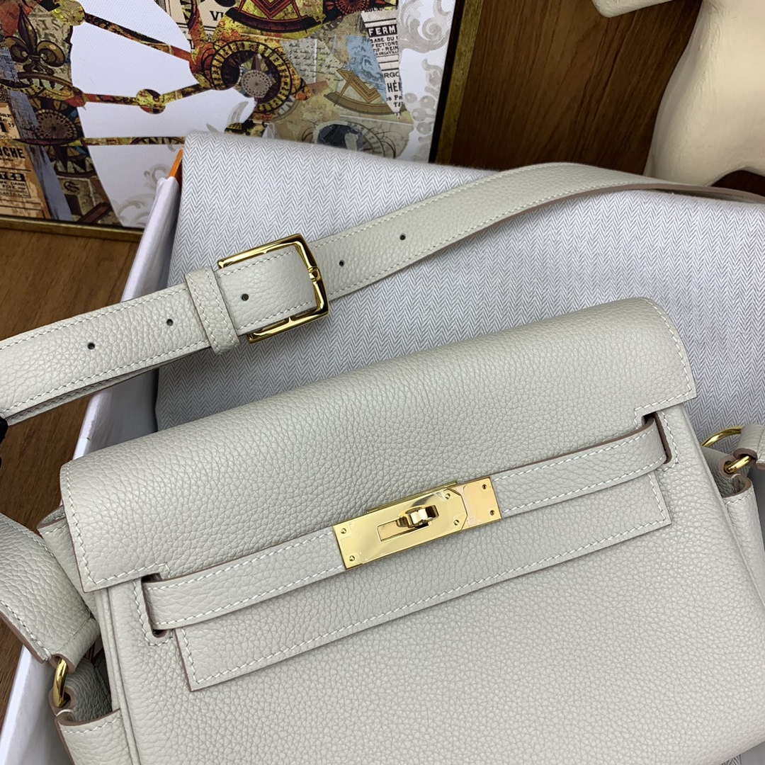 Hermes H084109CK25 Kelly Messager Shoulder Togo 25 bags White Gold