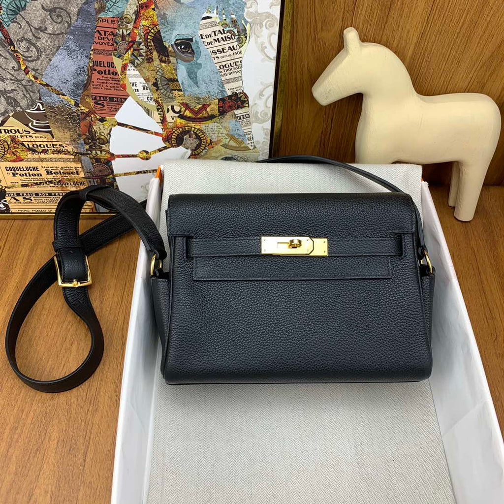 Hermes H084109CK25 Kelly Messager Shoulder Togo 25 bags Black Gold