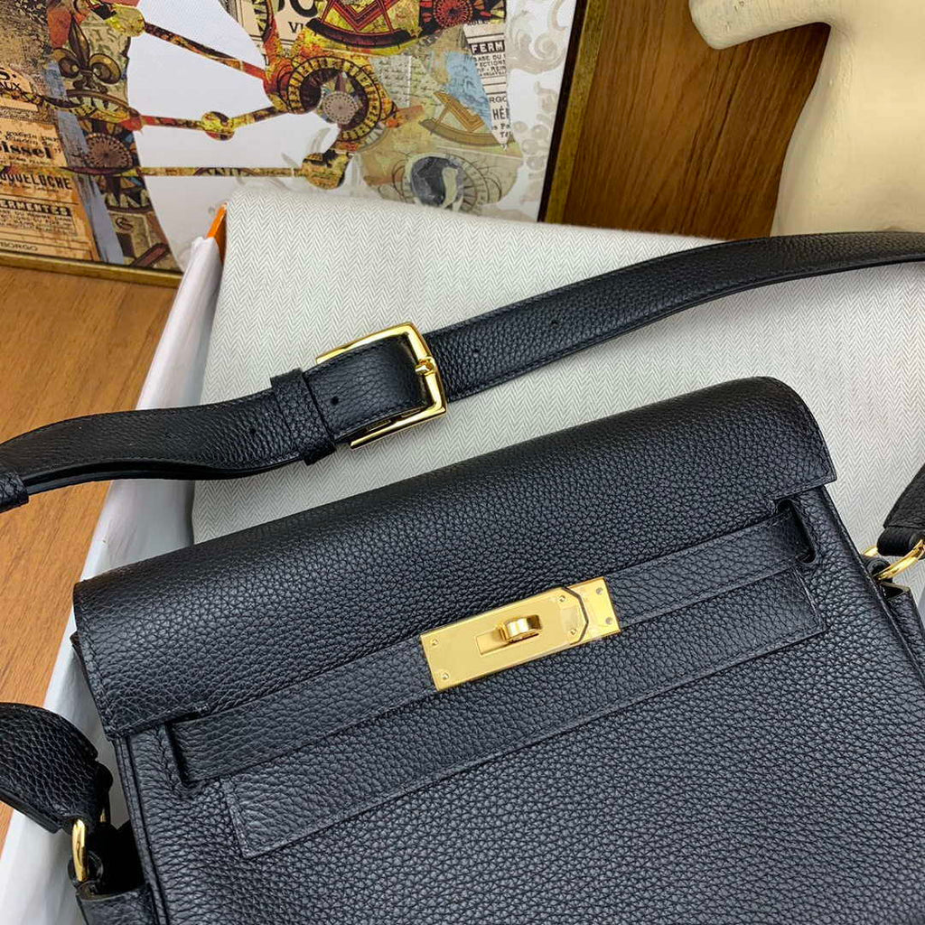 Hermes H084109CK25 Kelly Messager Shoulder Togo 25 bags Black Gold