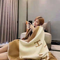 Hermes H102668 Avalon Rocabar Cashmere Blanket 299234 Beige and Brown - Default Title - View 1