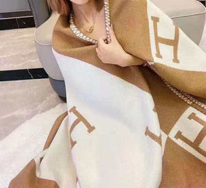 Hermes H102668 Avalon Rocabar Cashmere Blanket 299234 Beige and Brown - Default Title - View 5