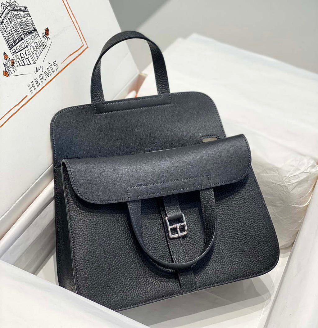 Hermes halzan 25 clemence stamp B Black Silver H98801