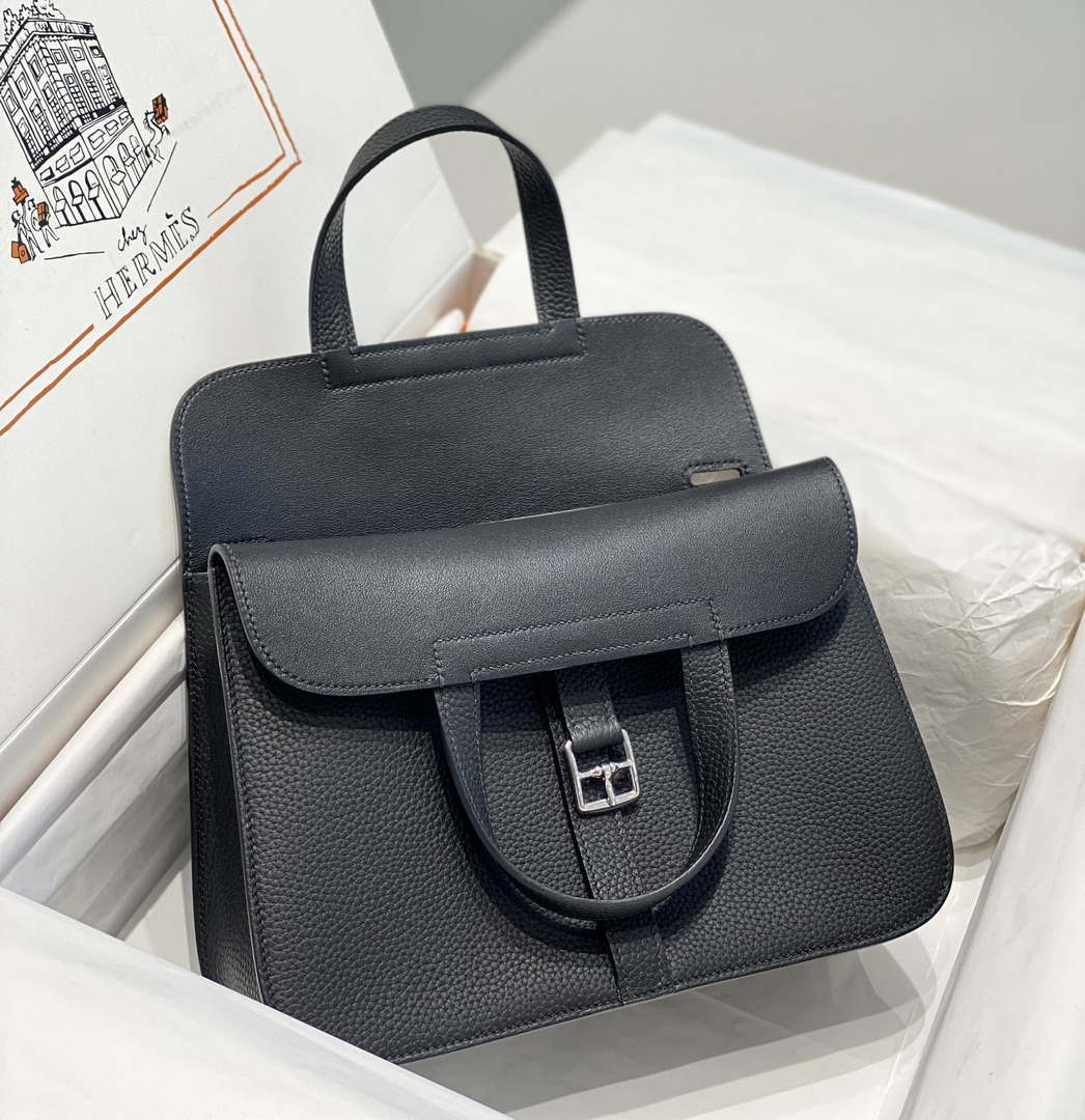 Hermes halzan 25 clemence stamp B Black Silver H98801