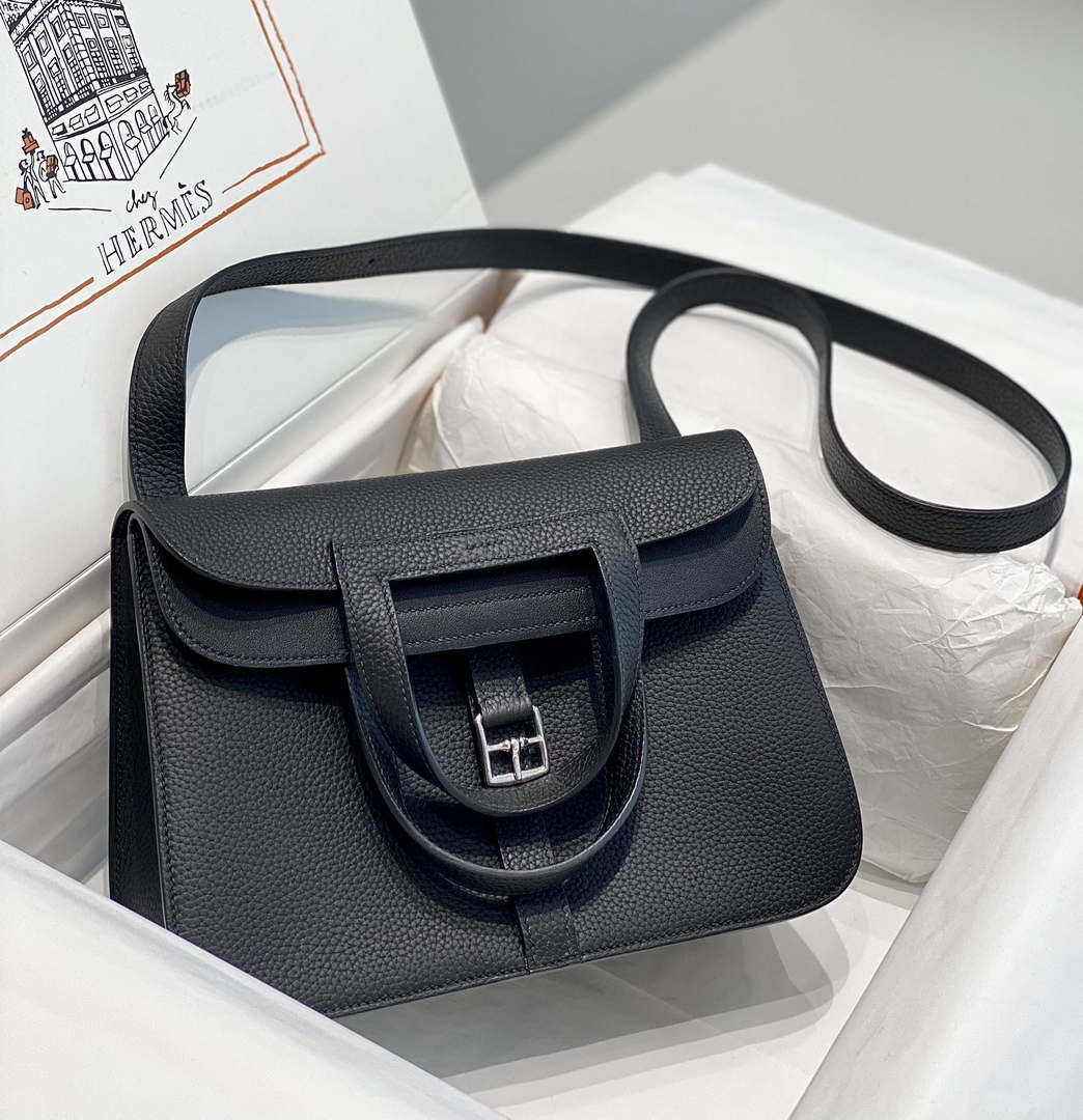Hermes halzan 25 clemence stamp B Black Silver H98801 - Default Title - View 5