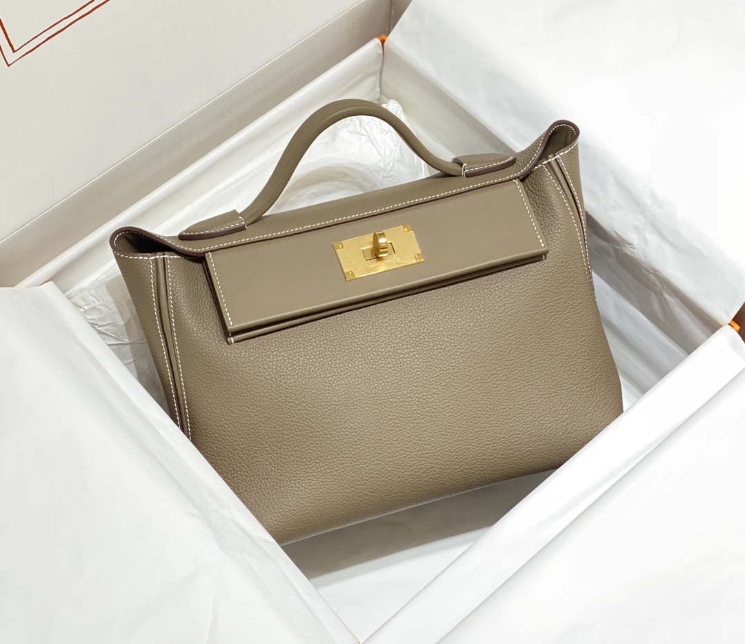 Hermes Kelly 2424 Leather 29cm H230267 Elephant gray Shoulder bag - Default Title - View 1