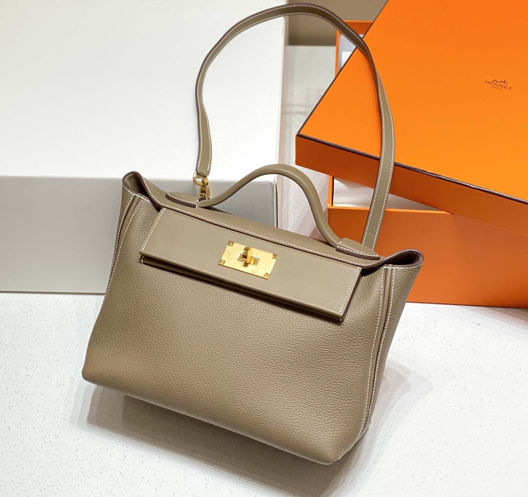 Hermes Kelly 2424 Leather 29cm H230267 Elephant gray Shoulder bag - Default Title - View 3