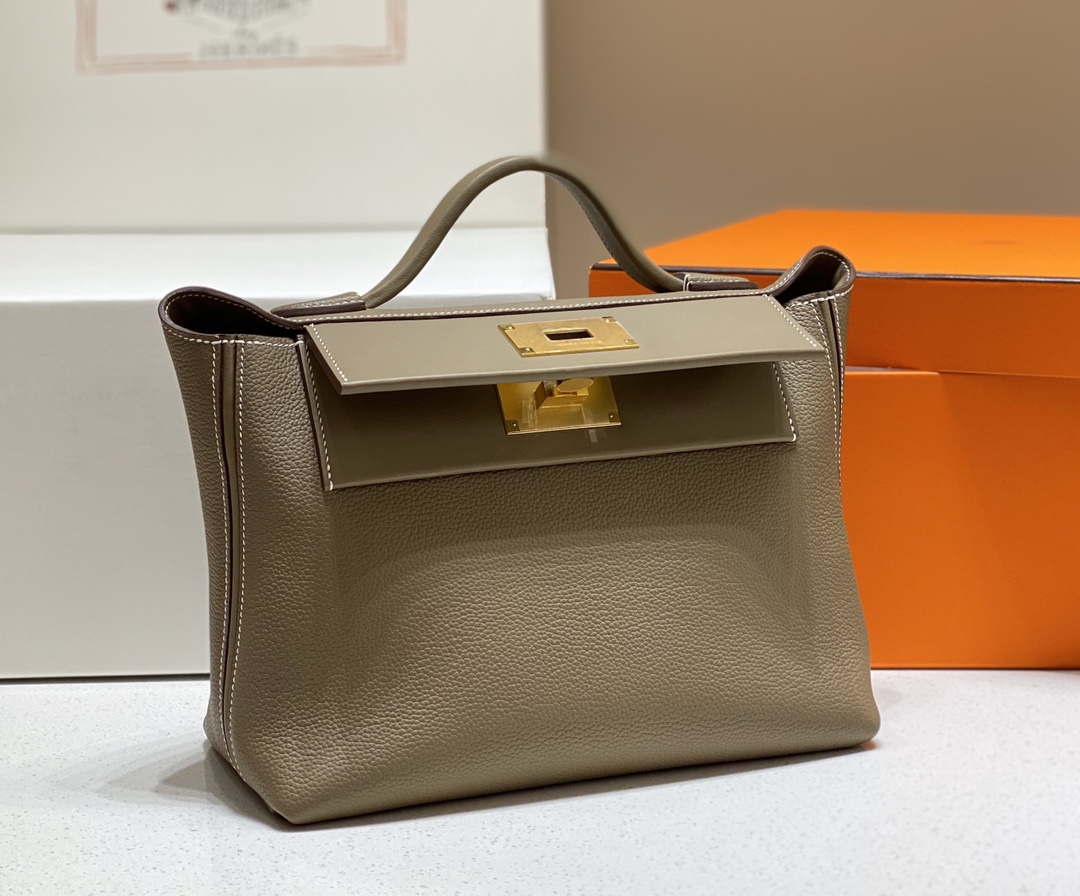 Hermes Kelly 2424 Leather 29cm H230267 Elephant gray Shoulder bag - Default Title - View 4