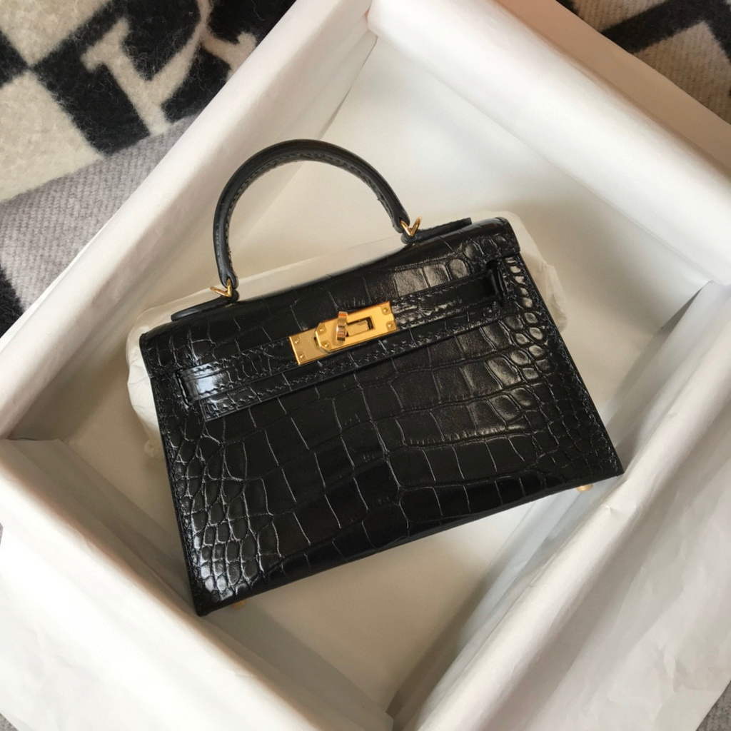 Hermes Kelly Bag Designer Hermes 19CM Shoulder Mini Bag Black 20450