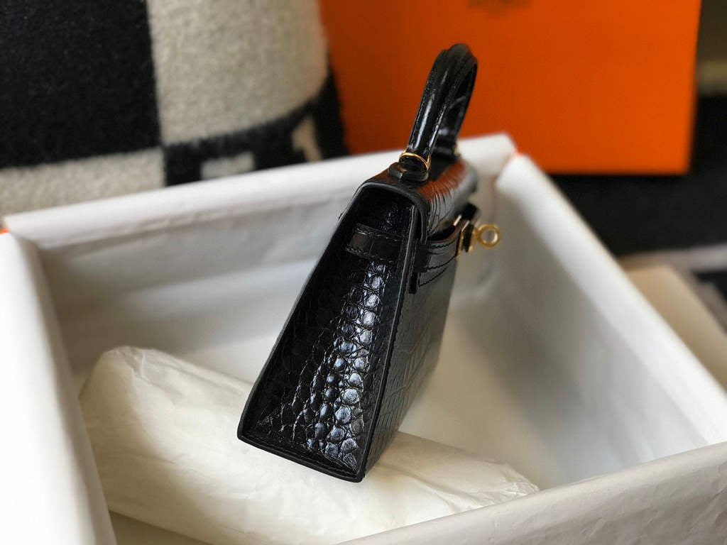 Hermes Kelly Bag Designer Hermes 19CM Shoulder Mini Bag Black 20450