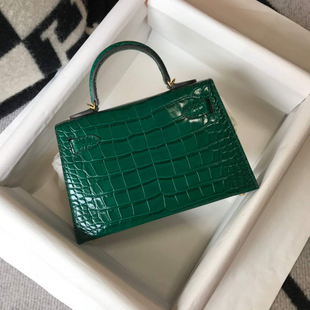 Hermes Kelly Bag Designer Hermes 19CM Shoulder Mini Bag Green 20452