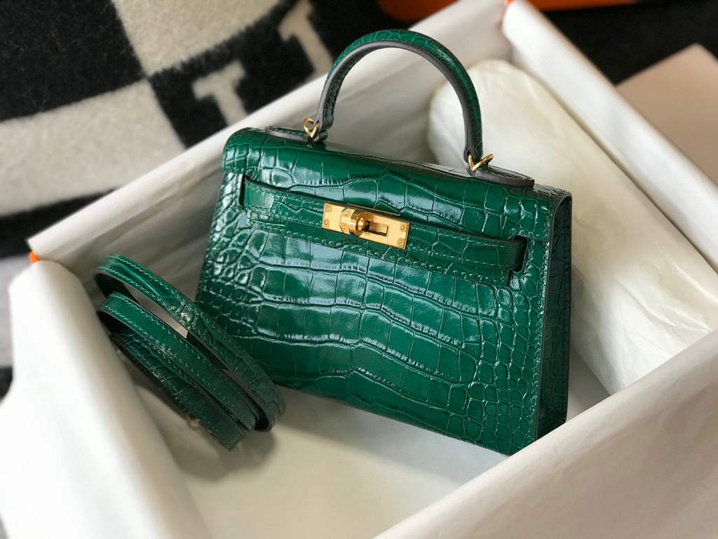 Hermes Kelly Bag Designer Hermes 19CM Shoulder Mini Bag Green 20452