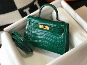 Hermes Kelly Bag Designer Hermes 19CM Shoulder Mini Bag Green 20452 - Default Title - View 4