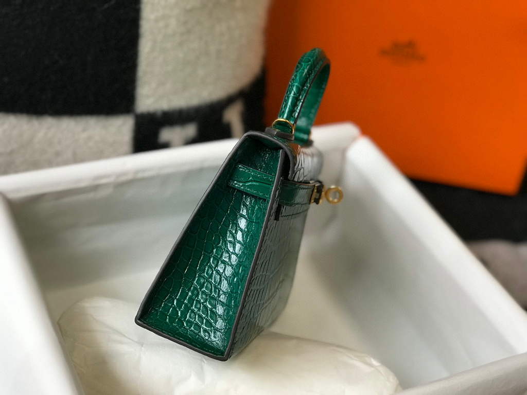 Hermes Kelly Bag Designer Hermes 19CM Shoulder Mini Bag Green 20452